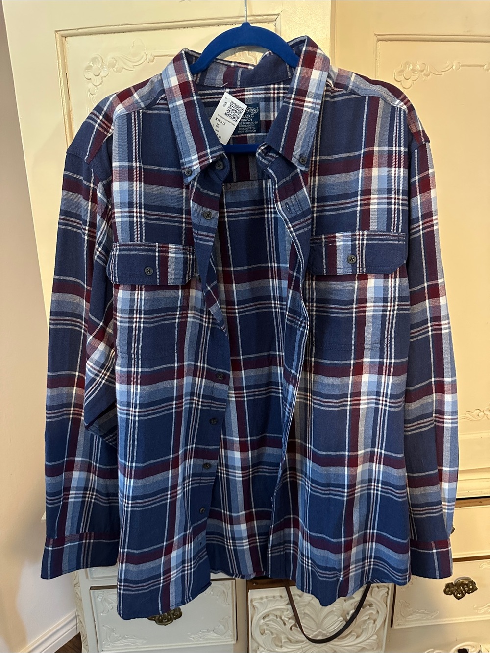 Faded Glory Navy and Burgundy Plaid Button-Down Shirt